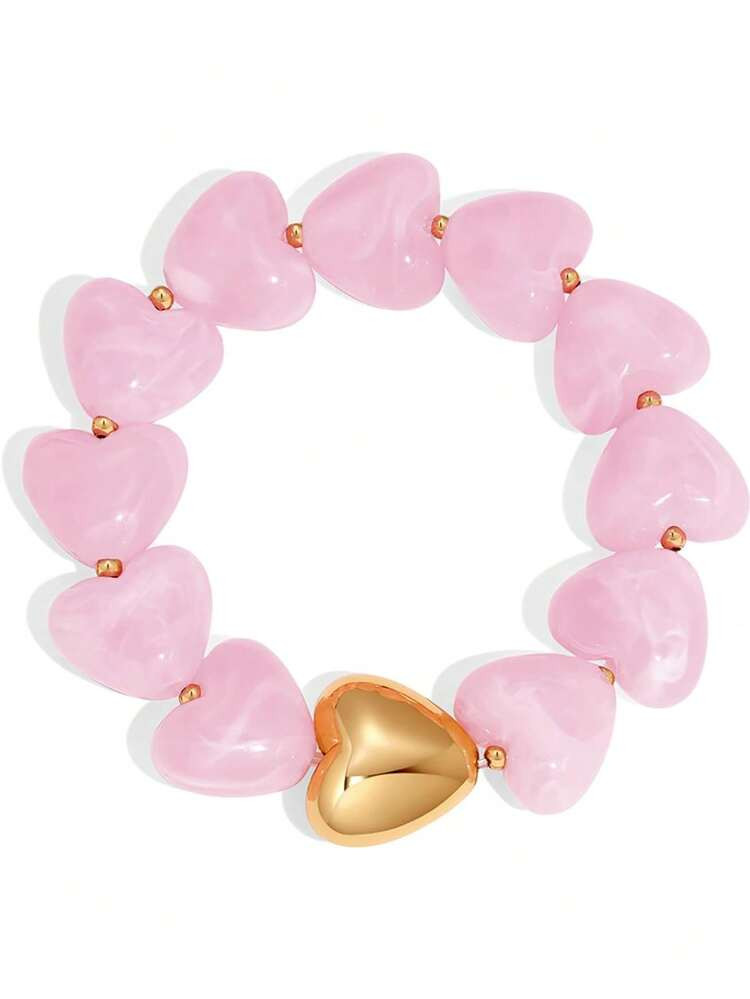 1pc Heart Bracelets For Women Colorful Resin Beads Stretch Bracelet Chunky Statement Beaded Brace... | SHEIN