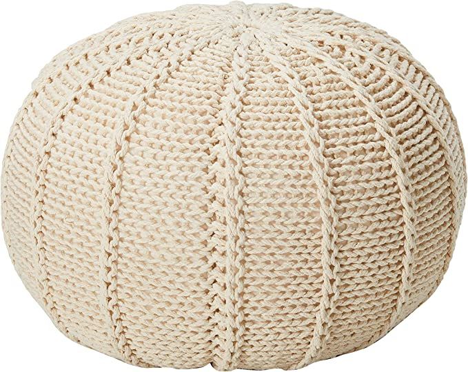 Christopher Knight Home Agatha Knitted Cotton Pouf, Beige | Amazon (US)