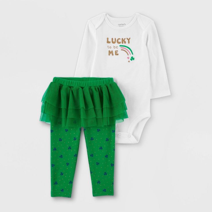 Carter's Just One You®️ Baby 'Lucky To Be Me' Top & Bottom Set - White/Green | Target