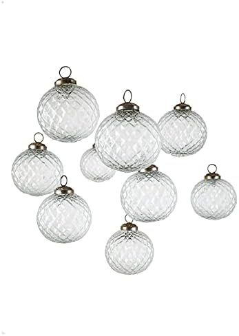 Serene Spaces Living Set of 9 Diamond-Patterned Clear Glass Ornament Ball, Holiday Ornaments, Gla... | Amazon (US)