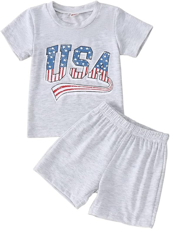 Toddler Infant Baby Boy Girl 4th of July Outfit Oversized Romper/ USA Shirts+Shorts Retro America... | Amazon (US)