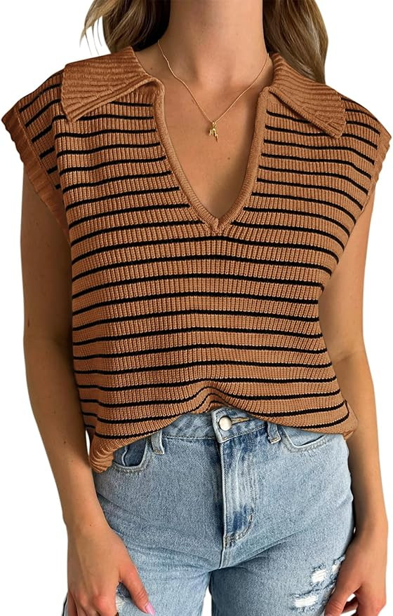 Yousify Summer Sweaters for Women 2024 V Neck Cap Sleeve Tops Sleeveless Spring Clothes Sweater V... | Amazon (US)