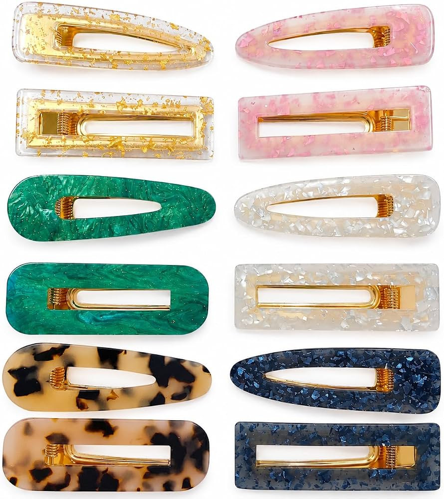 Parcce 12 Pcs Acrylic Resin Marble Hair Clips for Women Girls, 2.60-2.68 Inch Medium Decorative B... | Amazon (US)