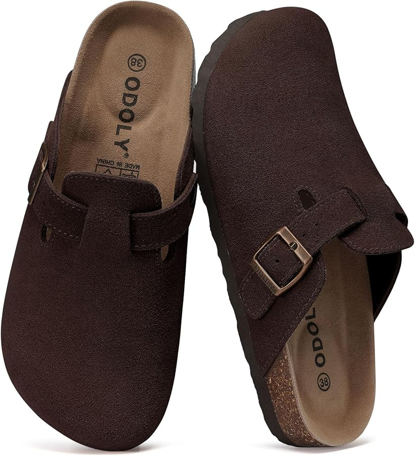 ODOLY Genuine Suede Clogs for Women Men Soft Cork Footbed Leather Mules Comfort Potato Shoes with... | Amazon (US)