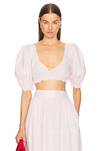 Helsa Poplin Cropped Peasant Top in Pale Pink from Revolve.com | Revolve Clothing (Global)