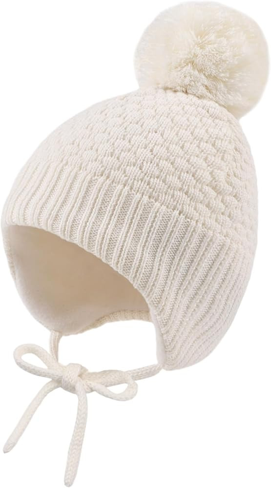 Baby Girl Winter Hats Fleece Lined Infant Beanie Hat for Boys Knitted Kids Earflap Beanis with Po... | Amazon (US)