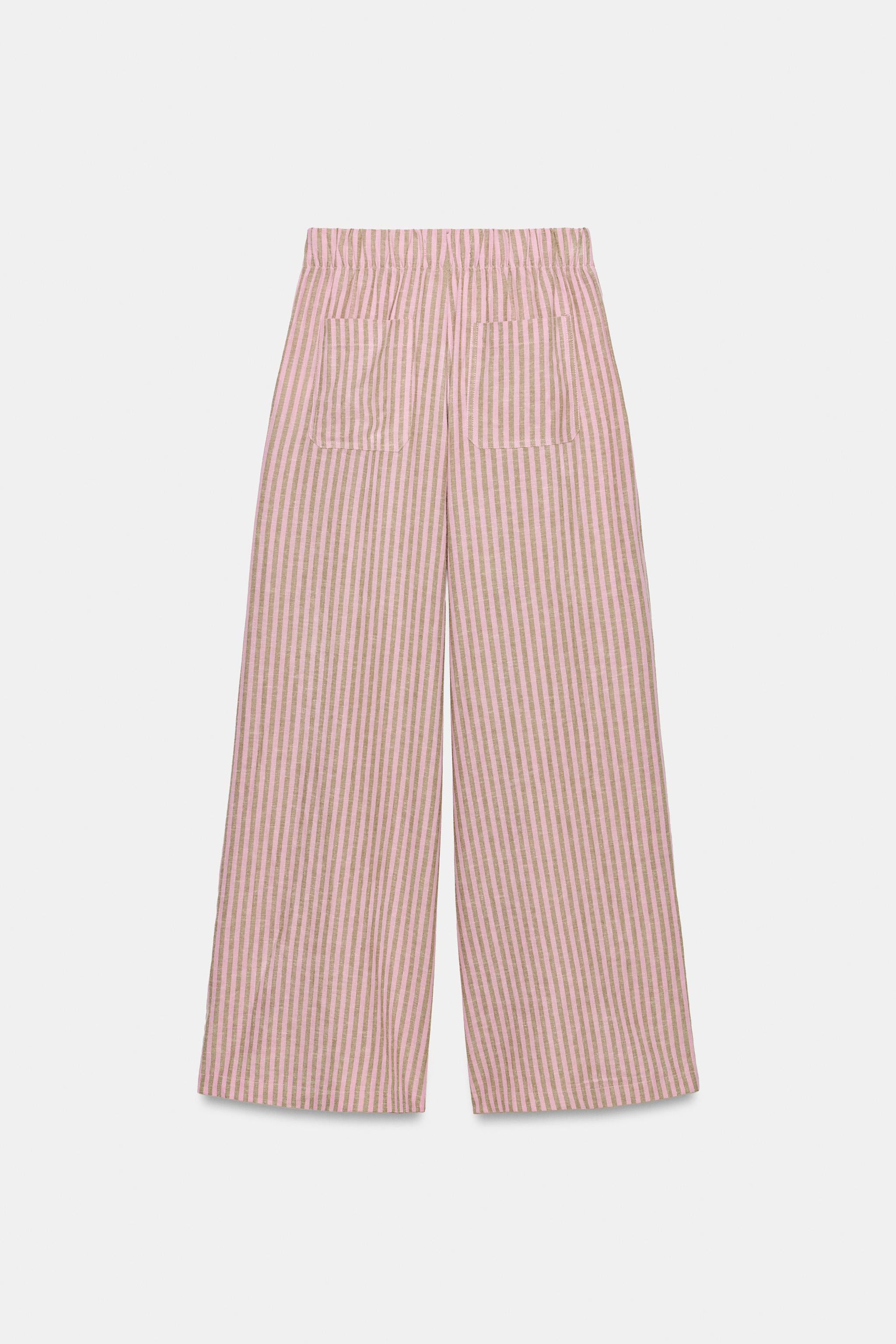 STRIPED DRAWSTRING LINEN BLEND TROUSERS | Zara UK