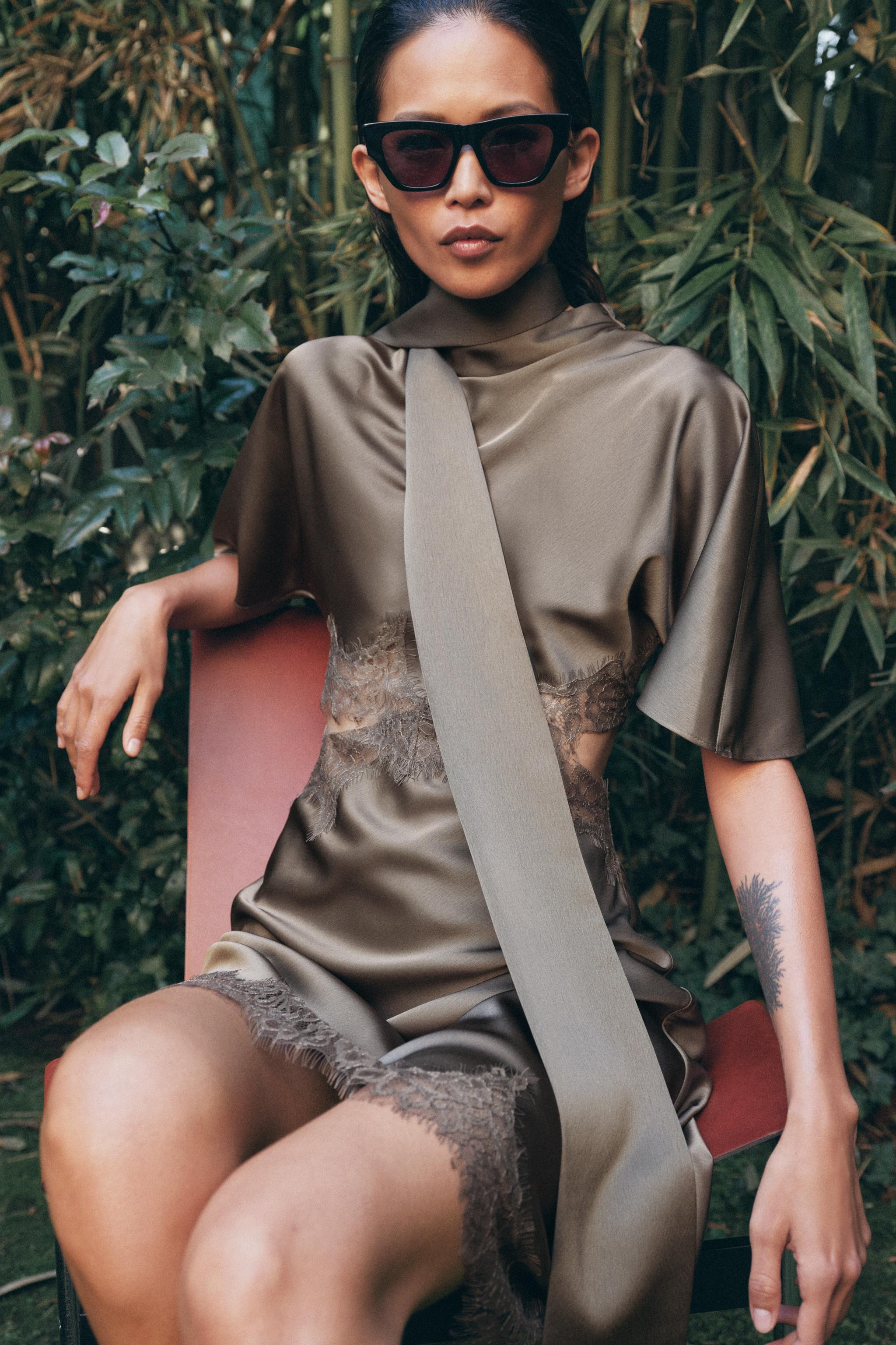 SATIN EFFECT LACE DRESS ZW COLLECTION | Zara US