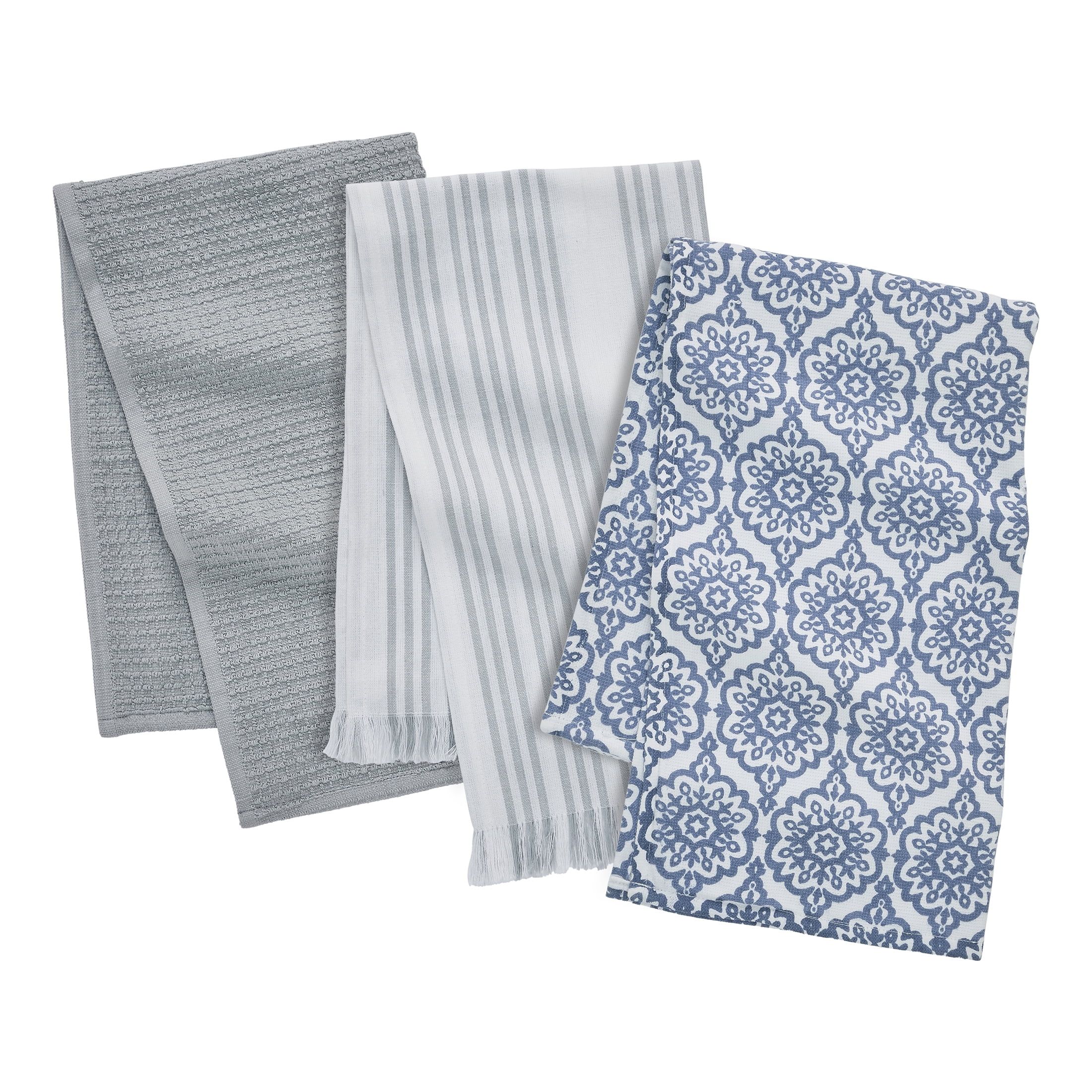 My Texas House Stripe 16" x 28" Cotton Kitchen Towels, 3 PIeces, Blue | Walmart (US)