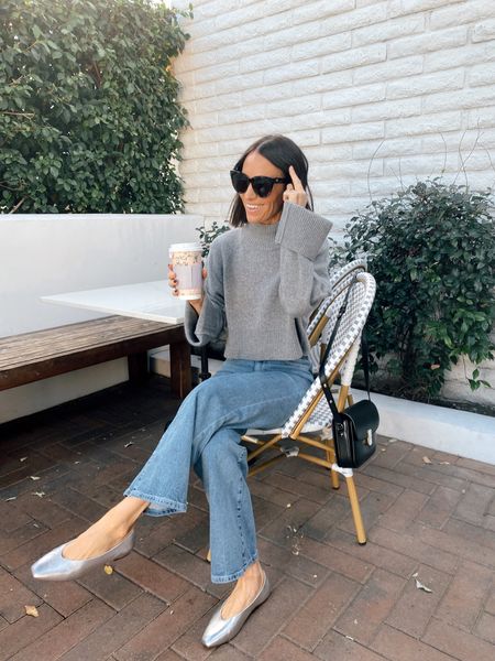 Grey + silver outfit 
Grey cashmere sweater is 25% off- so soft and not itchy at all- one of my all time favorite styles, runs tts wearing an xs 
Silver flats are 30% off and run Tts- so much padding on the insole (true 6.5 wearing a 6.5) 

#LTKCyberWeek