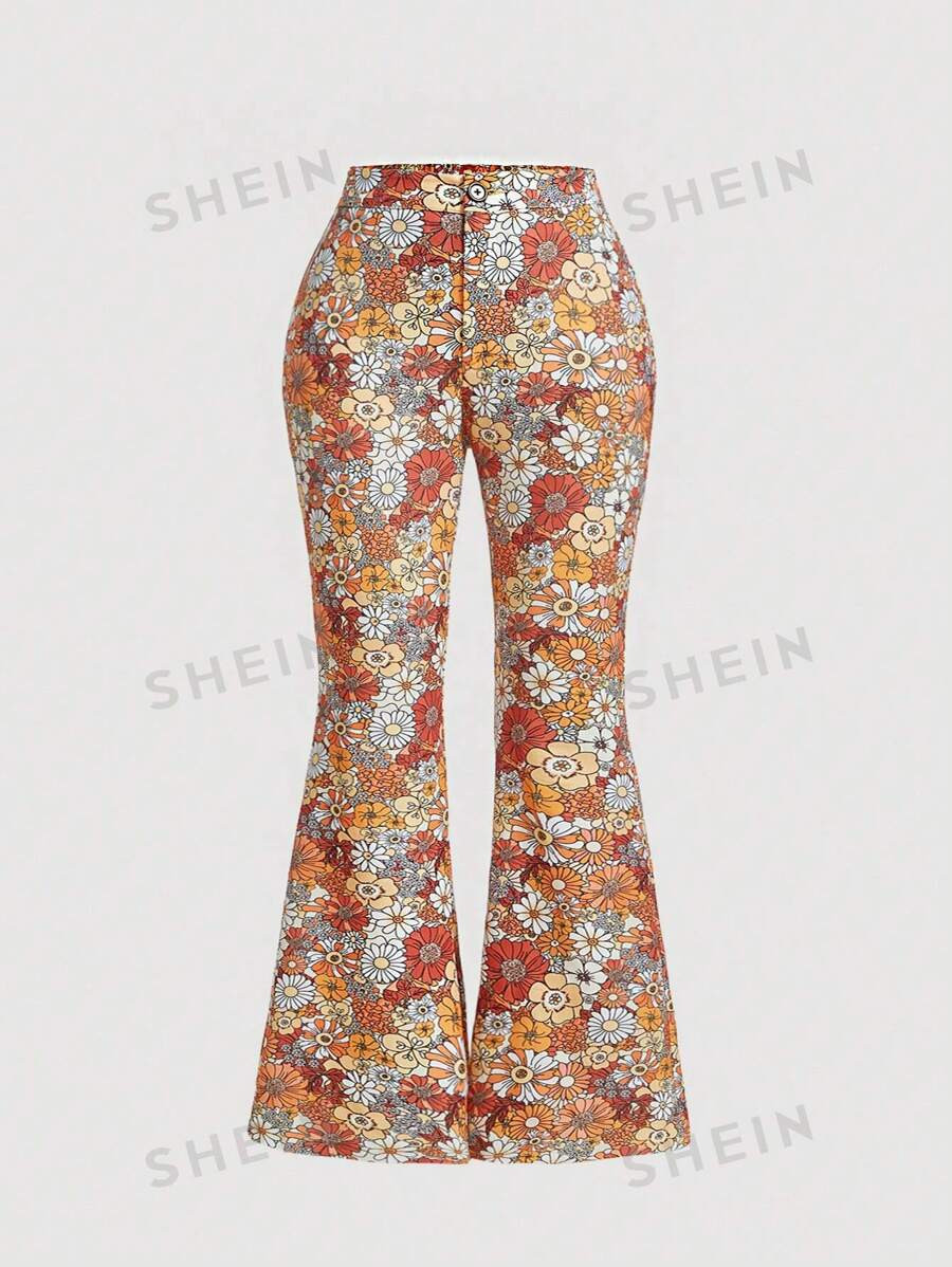 SHEIN MOD Plus Floral Print Flare Leg Pants | SHEIN