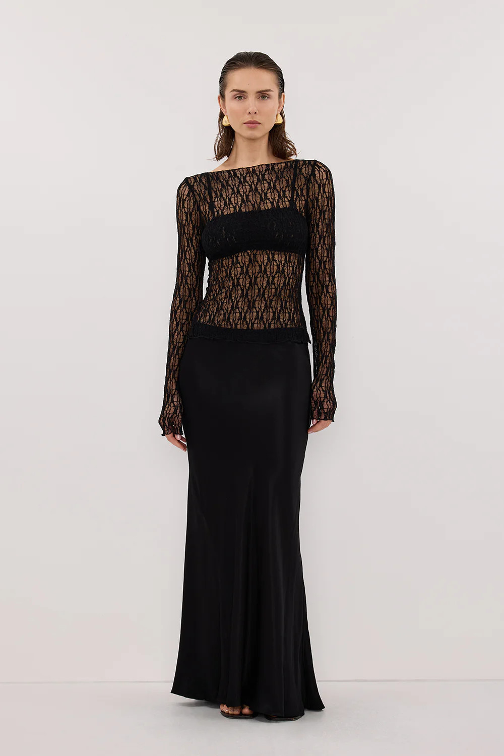 LIZZIE BLACK LACE LONG SLEEVE TOP | DISSH