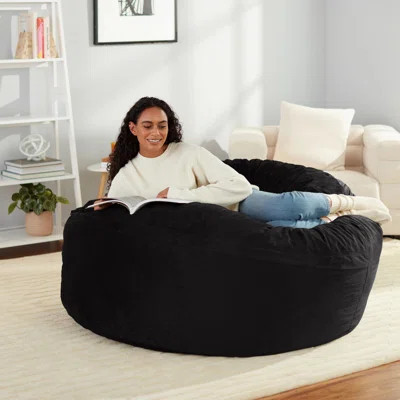 Large Bean Bag Chairs For Adults, 5 Ft Black Memory Foam Filled With Solid Microfiber Cover,(Black) | Wayfair North America