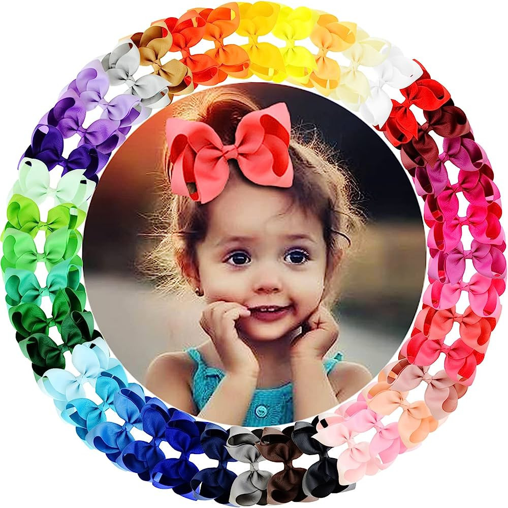 WillingTee 40colors 4.5" Hair Bows for Girls Grosgrain Ribbon Big Hair Bows Alligator Clips Hair ... | Amazon (US)