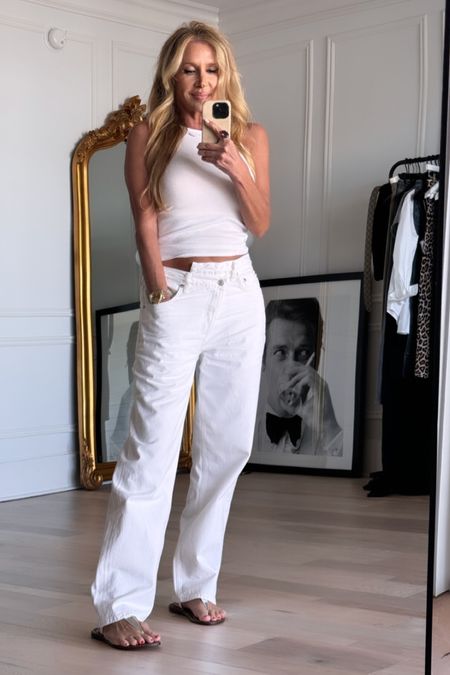 #sakspartner #saks @saks 🤍✨

I love all white and a pair of “interesting jeans” 👌🏻 these wide leg jeans look good with flat sandals and rolled up with a pair of heels 🩷 Will be a go to and right now included in the Saks F&F sale 3/21-3/28

#LTKover40 #LTKsalealert #LTKstyletip