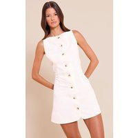 Cream Cord Button Down Shift Dress | PrettyLittleThing US