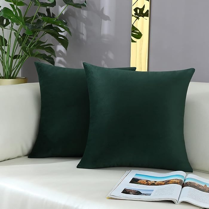 mixeoo Comfy Dark Green Throw Pillow Covers Christmas Decorative Square Solid Thick Velvet Super ... | Amazon (US)