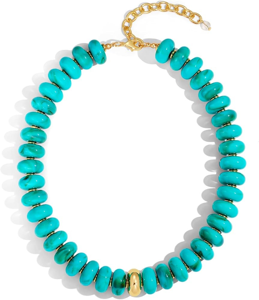 Chunky Beaded Choker Necklace for Women Trendy Boho Statement Necklace Big Semi-Precious Beaded N... | Amazon (US)