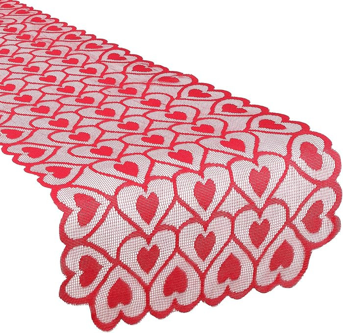 Valentine Table Runner, 71 Inch Long Red Lace Heart Table Runner Backdrop Valentines Decorations ... | Amazon (US)
