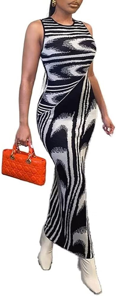 ThusFar Women Casual Tie Dye Tank Long Dress Sleeveless Crew Neck Geometric Printed Party Cocktai... | Amazon (US)