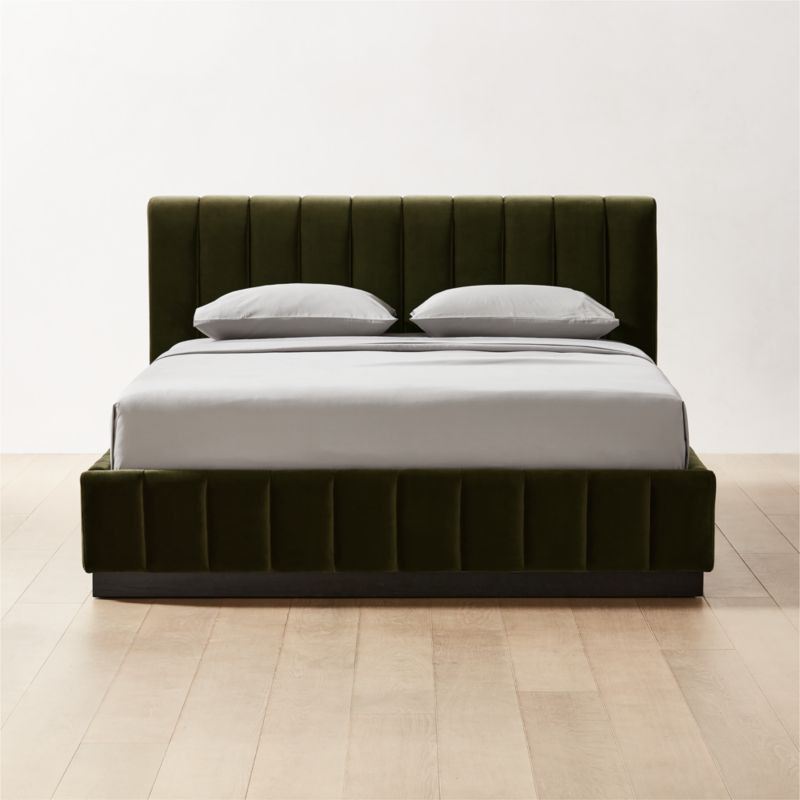 Forte Channeled Green Velvet Queen Bed + Reviews | CB2 | CB2