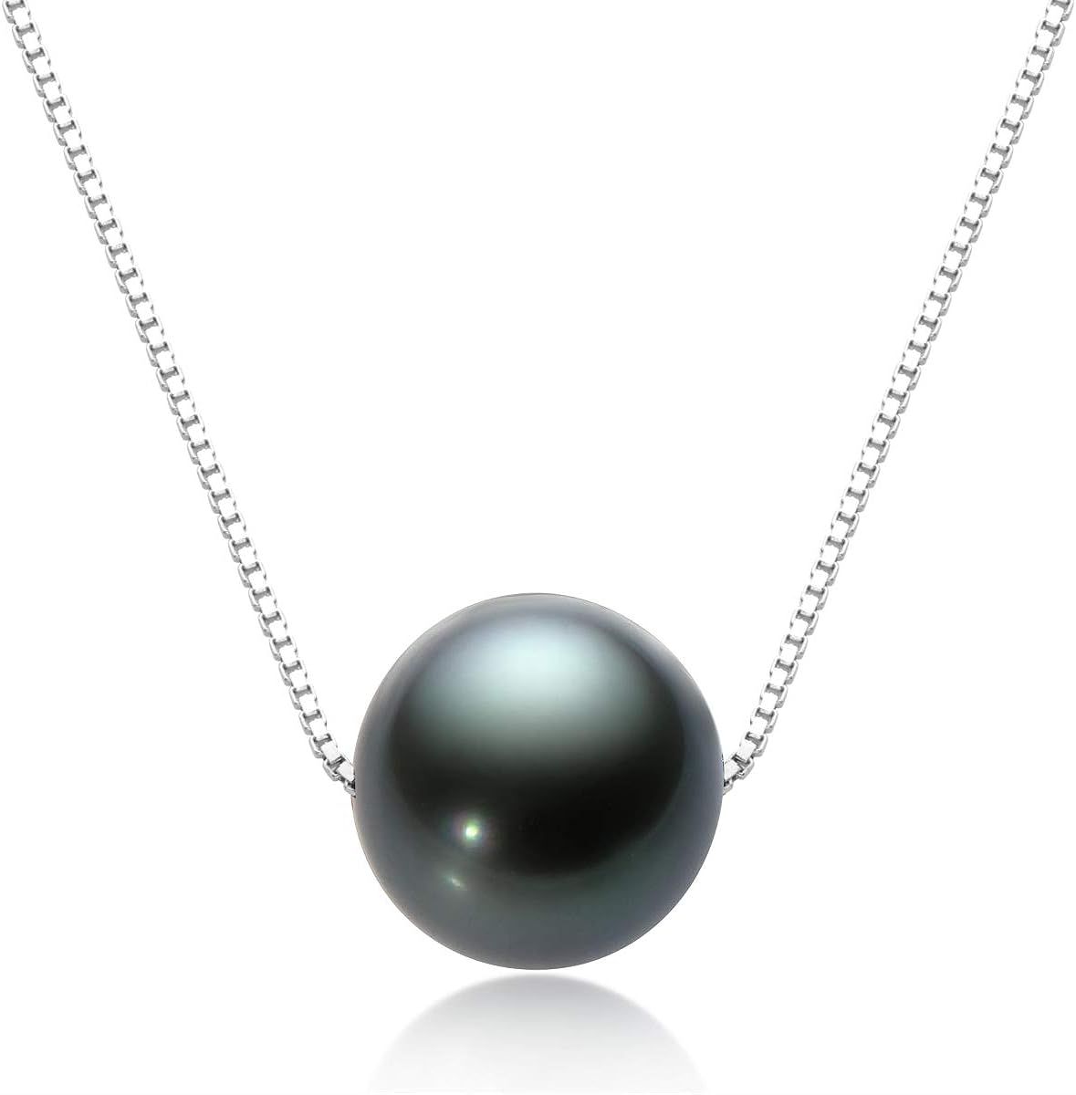 Tahitian Black Pearl Necklace Genuine Floating Pearl Necklace Single Pearl Pendant with Silver Ch... | Amazon (US)