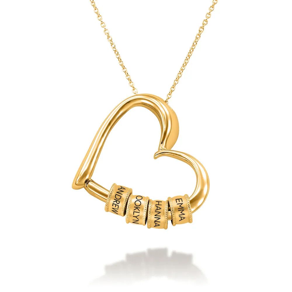 Charming Heart Necklace with Engraved Beads in Gold Plating | MYKA