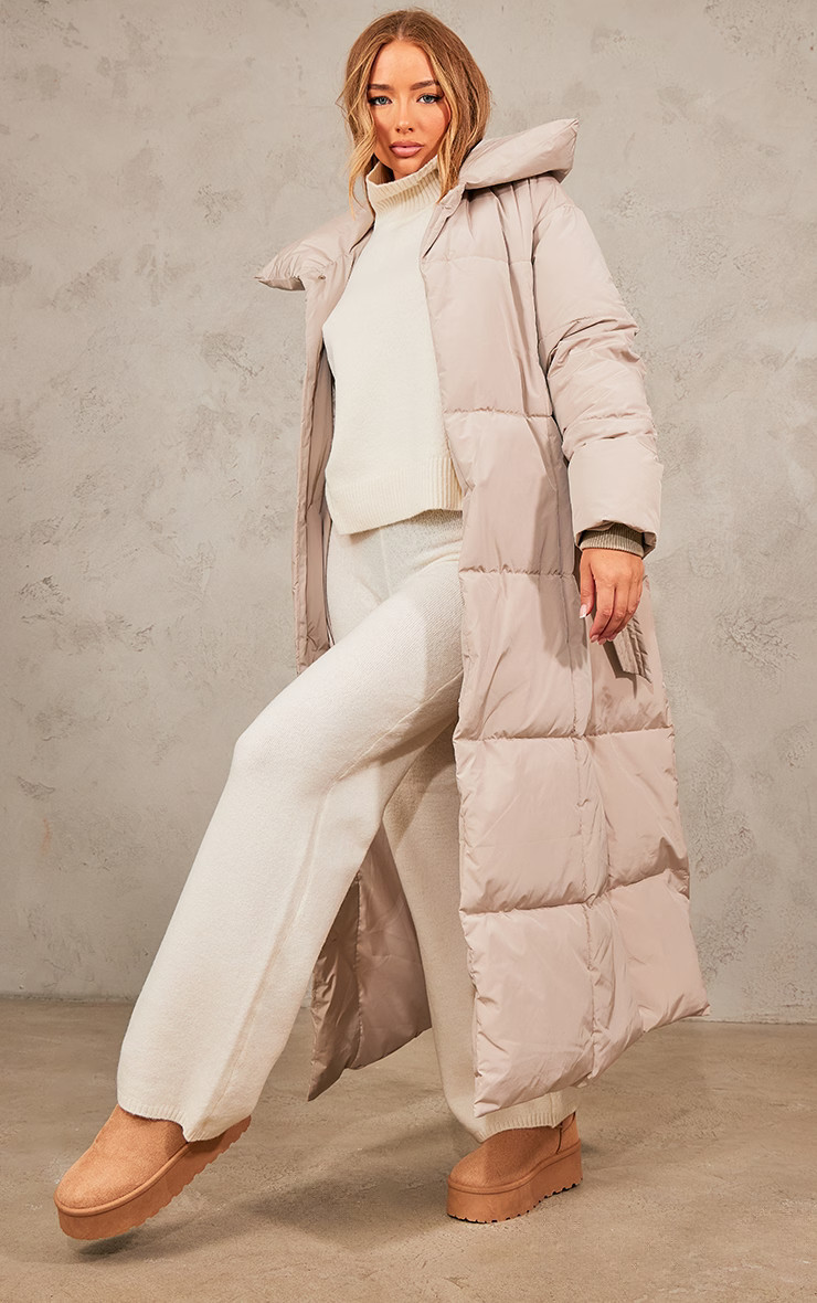 Stone Oversized Square Quilted Maxi Puffer Coat | Pretty Little Thing (Australia & New Zealand)