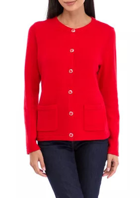 Kim Rogers Women's Petite Button Front Cardigan, Red, PM | Belk