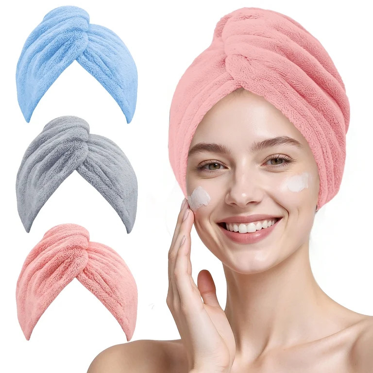 INCTUO 3 Packs Microfiber Hair Towel, Hair Turbans for Wet Hair, Drying Hair Wrap Towels for Curl... | Walmart (US)