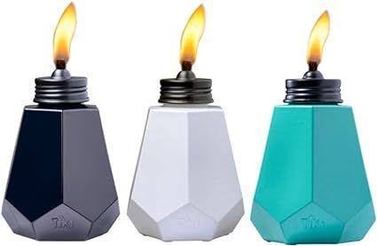 Tiki Brand 3-Pack Glass Table Torch Set, 5.225 Inch, White Black and Blue | Amazon (US)