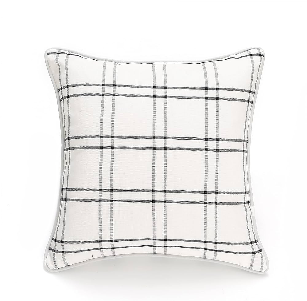 Amzdecor Pack of 2 Plaid Throw Pillow Covers, Stripe Plaid Welted Cushion Case for Farmhouse Sofa... | Amazon (US)