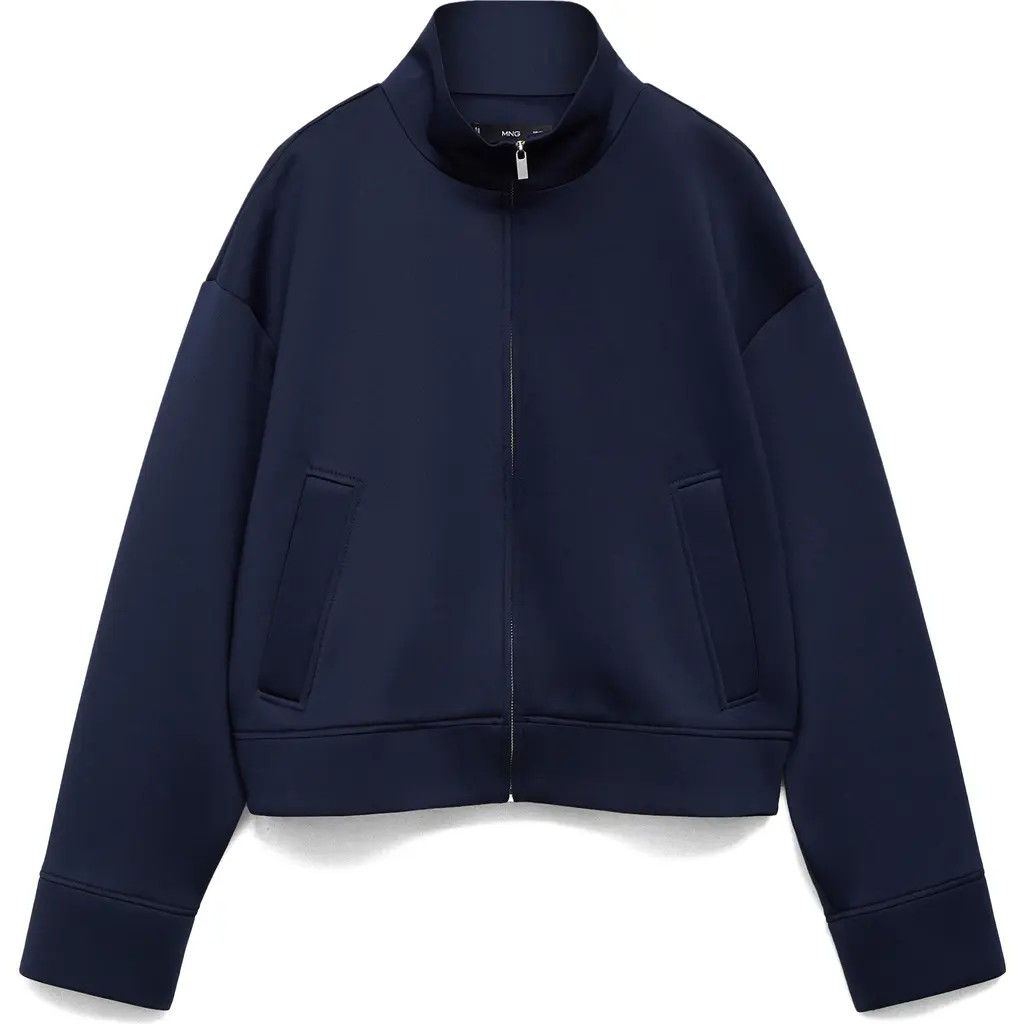 MANGO Crop Bomber Jacket in Dark Navy at Nordstrom, Size Large | Nordstrom