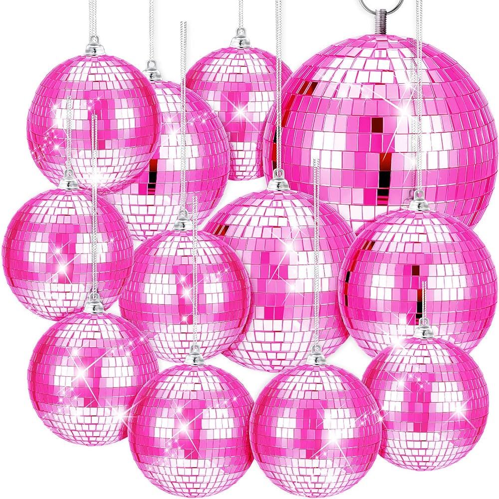 12 Pack Disco Ball Mirror Ball with Hanging Ring for Fun Retro Disco Party Decorations Party DJ L... | Amazon (US)