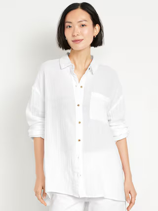 Crinkle Gauze Loose Button-Down Shirt | Old Navy (US)