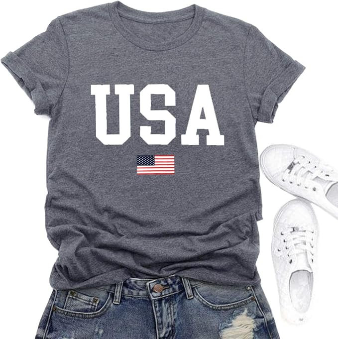 USA Flag Tee Shirt for Women 4th of July Memorial Day Gift T Shirt Casual Short Sleeve American P... | Amazon (US)