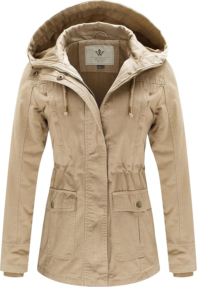 WenVen Women's Cotton Military Jacket Lightweight Casual Anorak Coat with Hood | Amazon (US)