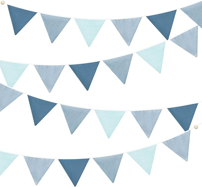 2 Strings Blue Pennant Banner Flags Nursery Garland Royal Linen Fabric Triangle Bunting Streamers... | Amazon (US)