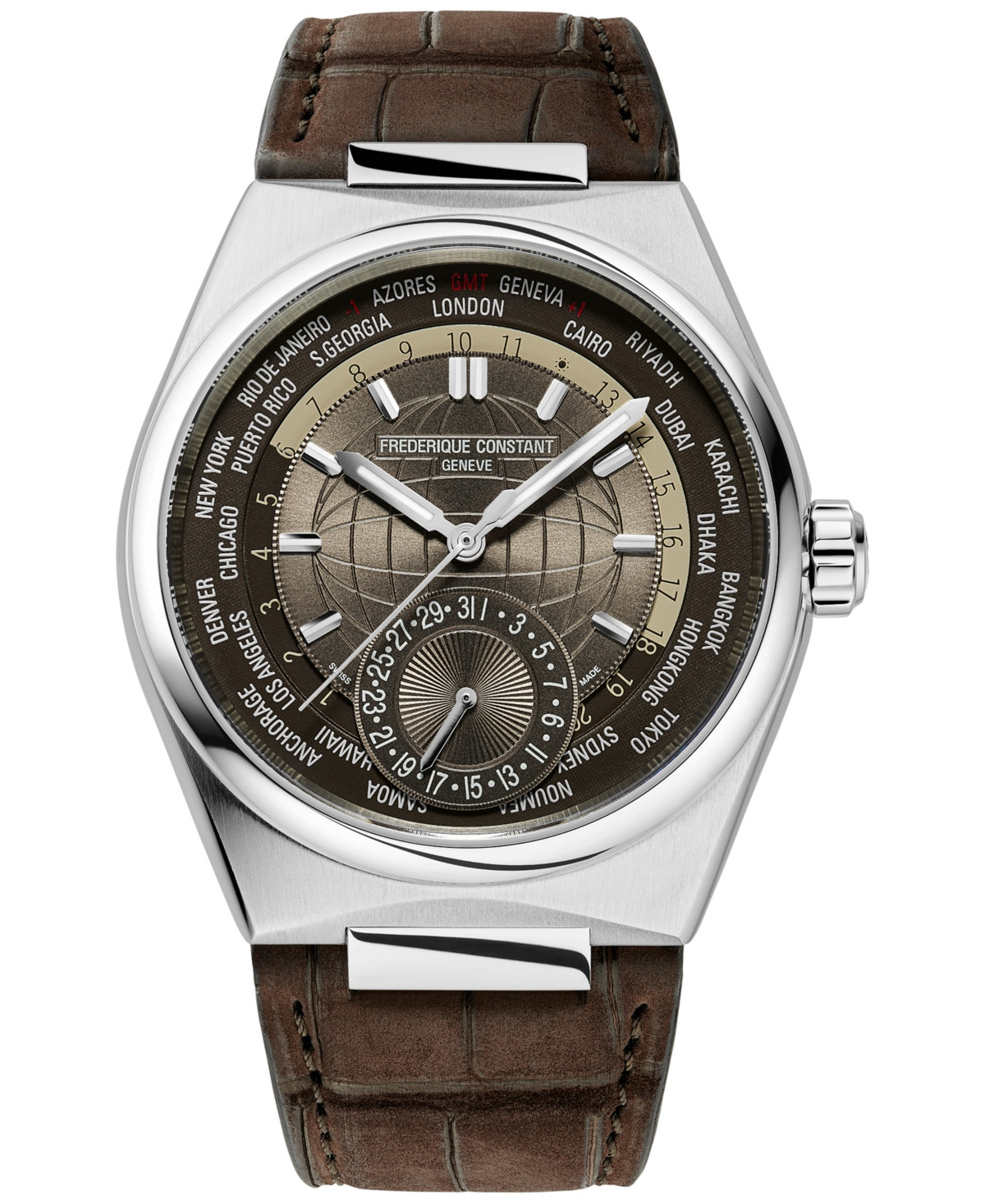 Frederique Constant Men's Swiss Automatic Highlife Worldtimer Manufacture Brown Leather Strap Watch 41mm - Brown | Macy's