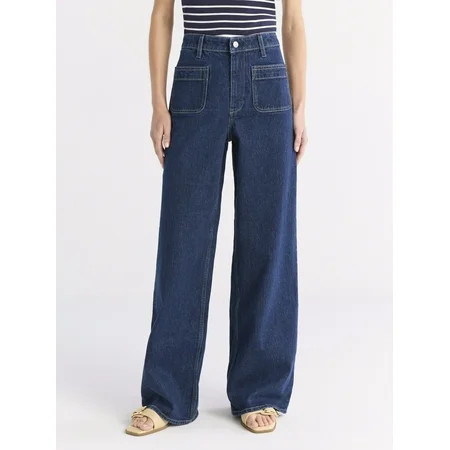 Free Assembly Women's and Women's Plus Wide Leg Jeans with Patch Pockets, 30", 32", and 34" Inseams, Sizes 0-26 Plus | Walmart (US)
