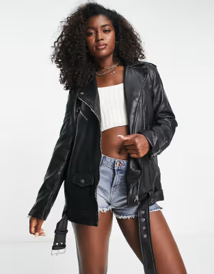 Stradivarius - Blouson style motard oversize en imitation cuir - Noir | ASOS (Global)
