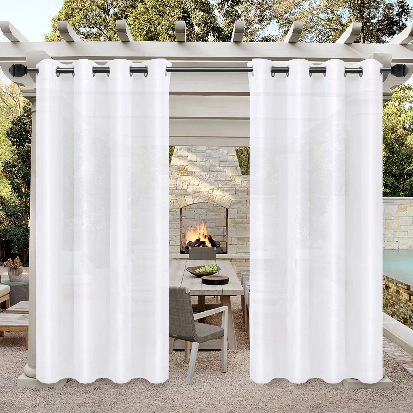 Easy-Going Outdoor Curtains for Patio Waterproof Cabana Grommet Curtain Panels, White, 52 x 95 in... | Walmart (US)