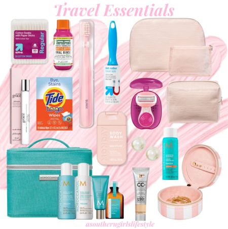 Travel Essentials - all Travel Size & Mini Items

I know you see the Pearl Stud Earrings 😂 - I always take a pair. They go with everything! 

Q-tips, Mouth Wash, Toothbrush/Case, Lint Roller, Blush Faux Croc Makeup Bags, Venus Razor in Case, Monday Body Wash, Tide Wipes (what stain?), Amazing Grace Perfume, Morrocanoil Shampoo/Conditioner/Lotion/Oil in Train Case, It Cosmetics CC Cream, Hairspray & Jewelry Case

Target. Ulta Beauty. Sephora. Amazon. Vacation. 

#LTKbeauty #LTKstyletip #LTKtravel