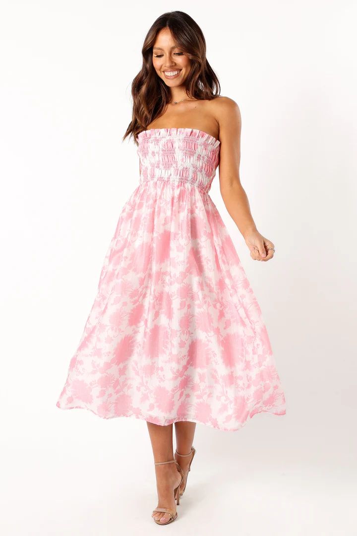 Carter Strapless Midi Dress - Pink Floral | Petal & Pup (US)