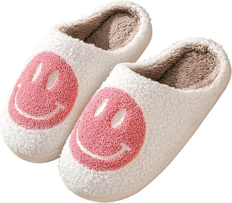 Smiley Face Slippers, Retro Soft Plush Warm Slip-on Slippers, Cozy Indoor Outdoor Slippers with M... | Amazon (US)
