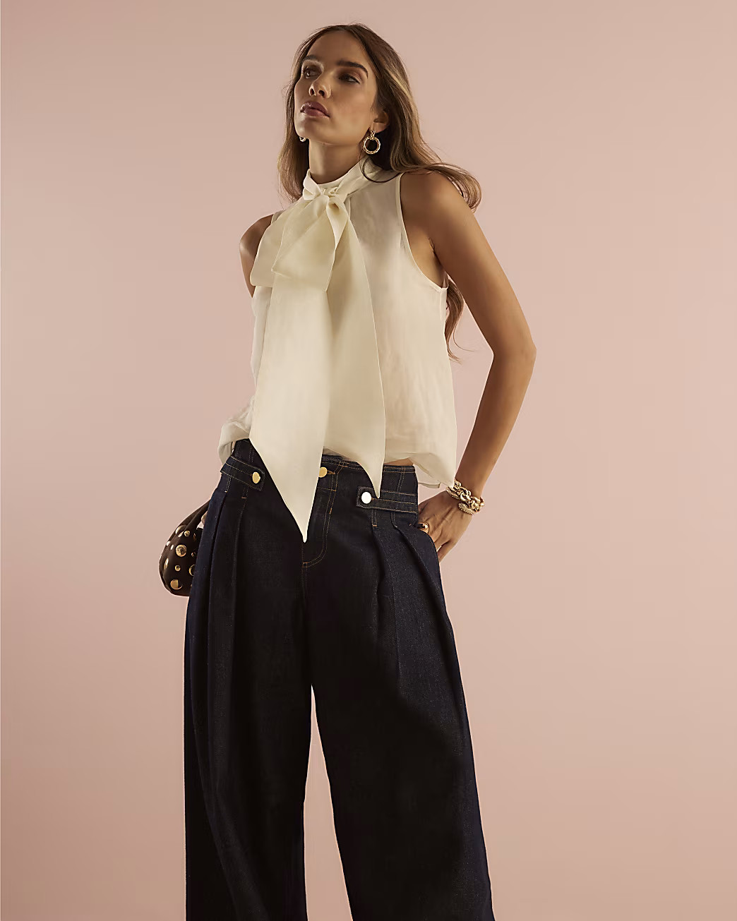 Cream Sheer Pussybow Neck Tie Blouse | River Island UK & IE