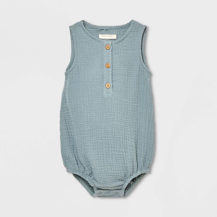 Grayson Collective Baby Sleeveless Gauze Button-Front Bubble Romper - Teal Blue | Target