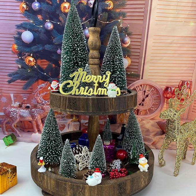 5 PCS Table top Christmas Pine Tree Bottle Brush Christmas Trees with Wooden Bases for Village Ho... | Amazon (US)