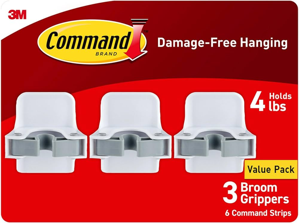 Command Broom and Mop Grippers, 3 Hangers and 6 Command Strips, Damage Free Hanging Wall Mount Br... | Amazon (US)