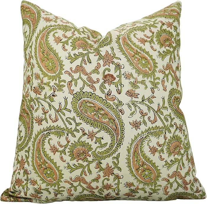 Handmade Block Print Decorative Cotton Satin 18x18 Inches Throw Pillowcase Cushion Cover with Hid... | Amazon (US)